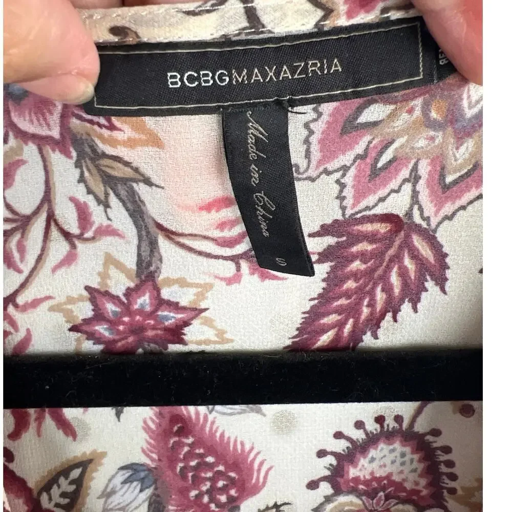 BCBGMaxAzria Blouse Faux Wrap Hi-Low Floral Blouse Size S